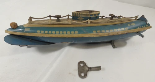 Vintage Tin Litho Wolverine Windup Sub Diving Submarine with Key WORKS USA
