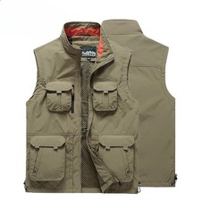 Men Spring Summer Many Pocket Casual Stand Collar Vest Men Sleeveless Solid
