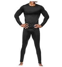 LUMB'R JACK Mens 2 Piece Fleece Lined Thermal Underwear Set, Large Black