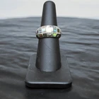 Vintage Abalone Shell Inlay Ring 925 Sterling Silver Mosaic Band Sz: 7