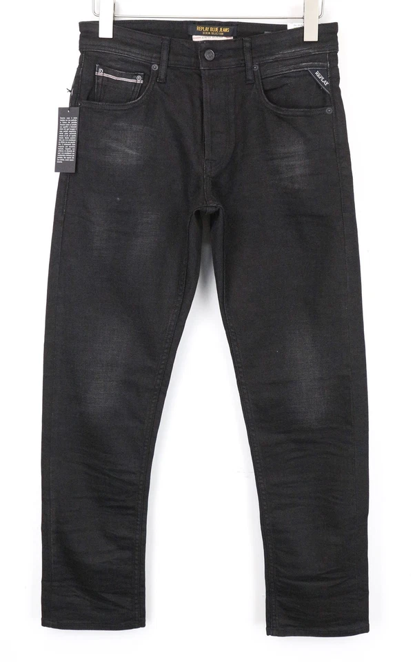 Replay Grover Men's Jeans W29/L30 Selvedge Straight Black Stretch - Image 2 of 4