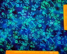 Batik Fabric By Half-Yard Teal/Green Floral Dk Blue Purple Hoffman Cotton Vtg 49