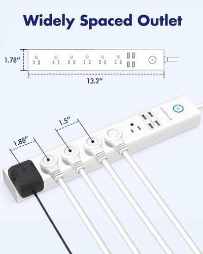 10FT Surge Protector Power Strip with 6 Outlets & 4 USB Ports for Home & Office - Picture 9 of 10