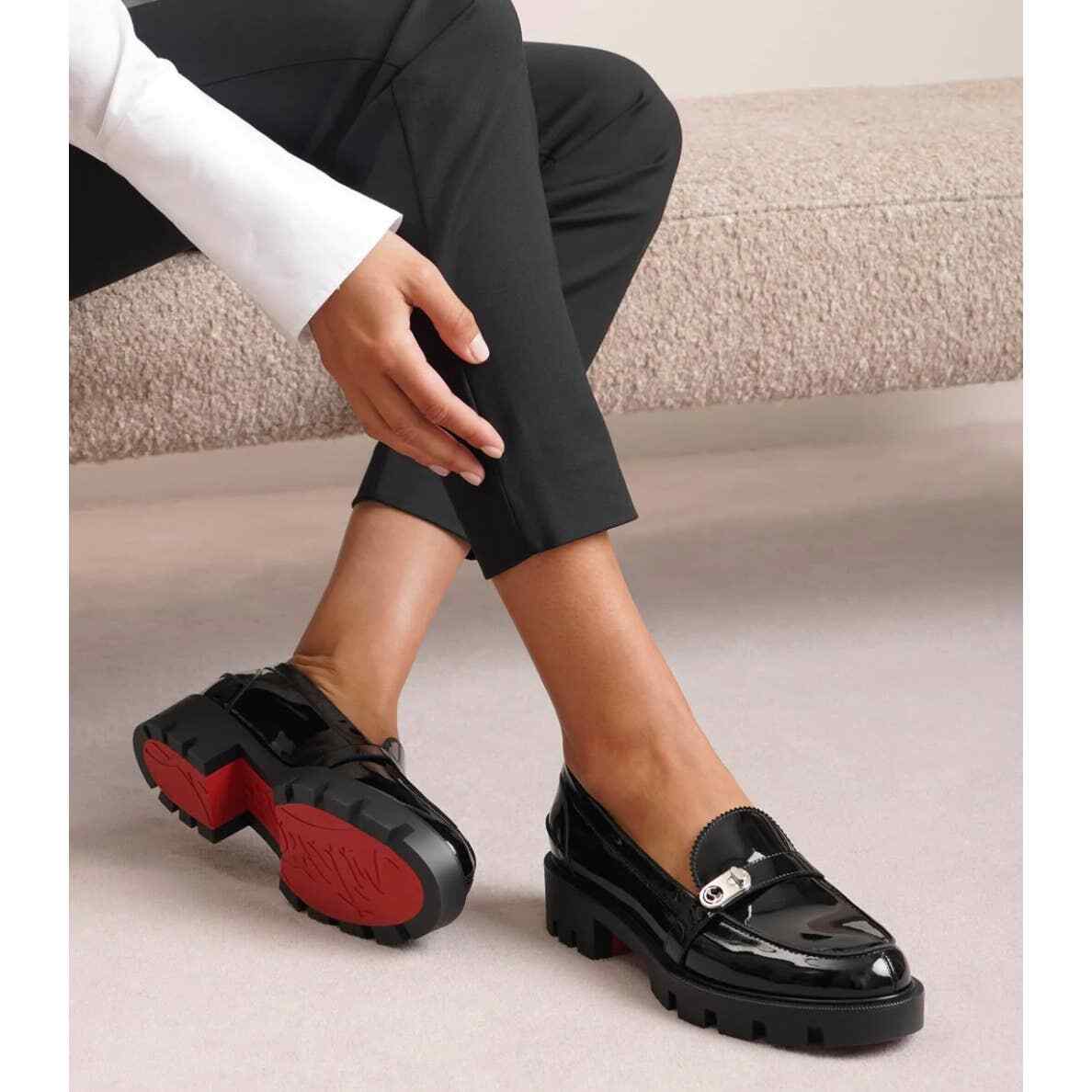 Christian Louboutin Lock Woody Lug Patent Loafers in Black Size 35 | eBay