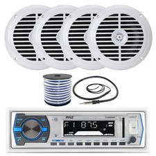 Pyle Bluetooth Marine Receiver, 4x 6.5'' 120W Speakers w/Wire, 22" Radio Antenna