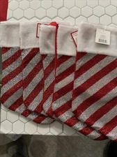 Old East Main (5) Christmas Stockings Red & Silver Metallic Thread