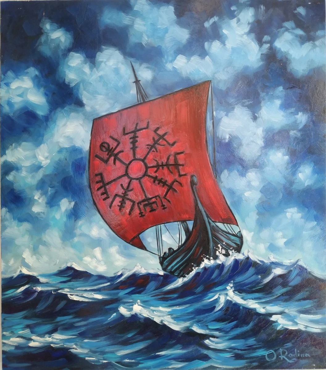 Original Viking Longship Oil painting Vegvisir painting Viking ship Wall  Art | eBay