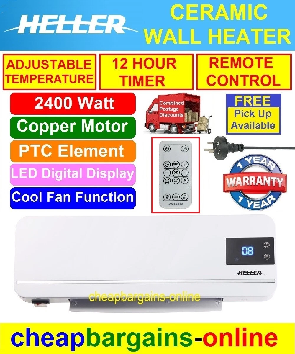 ELECTRIC CERAMIC HEATER WALL MOUNTED HELLER 2000W LED REMOTE CONTROL TIMER  WARM | eBay