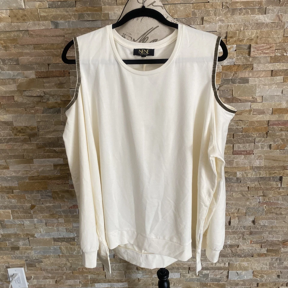 Blusa túnica camponesa longa NeNe Leakes ombros frios contas douradas 3X - Imagem 2 de 4