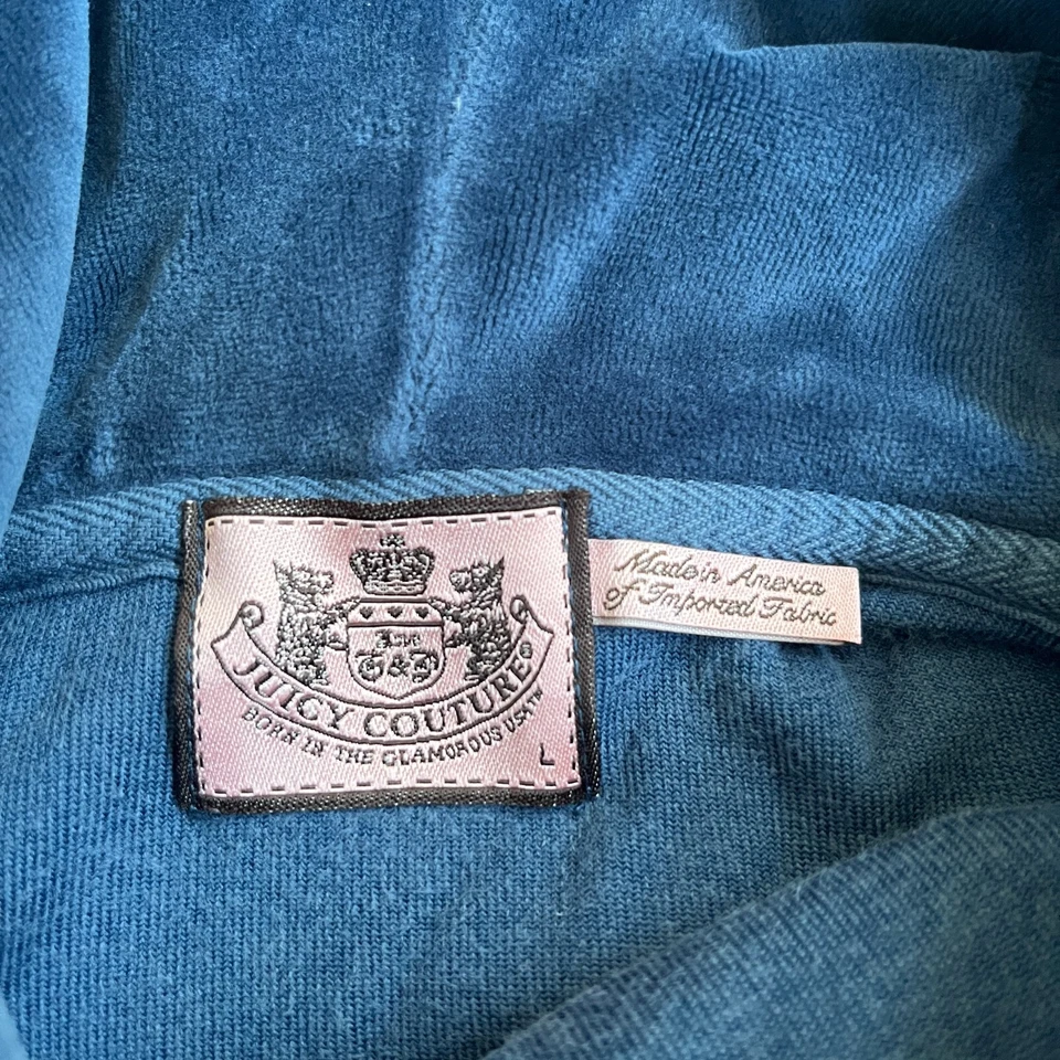 Женская велюровая синяя бархатная куртка с капюшоном на молнии Juicy Couture размер L - Изображение 3 из 4