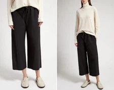 THE ROW $990 Jubin Oversized Wide Leg Drawstring Crop Pant in Black; XL