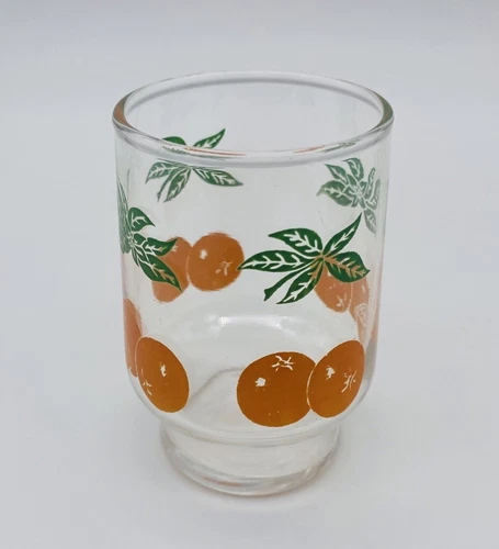 Vintage Anchor Hocking 4” Juice Glass Oranges 4oz EUC Drinking Cup Drink Fruit