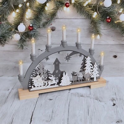 ST HELENS HOME & GARDEN Wooden Festive Candle Bridge Scene Battery Powered Decoration Ornament LEDs Xmas