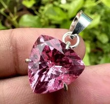 Natural Pink Padparadscha Sapphire 30.34 Ct 925 Silver Pendant Trillion Cut Gem