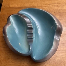 Ceramic Ashtray Vintage Teal And Gray MCM USA
