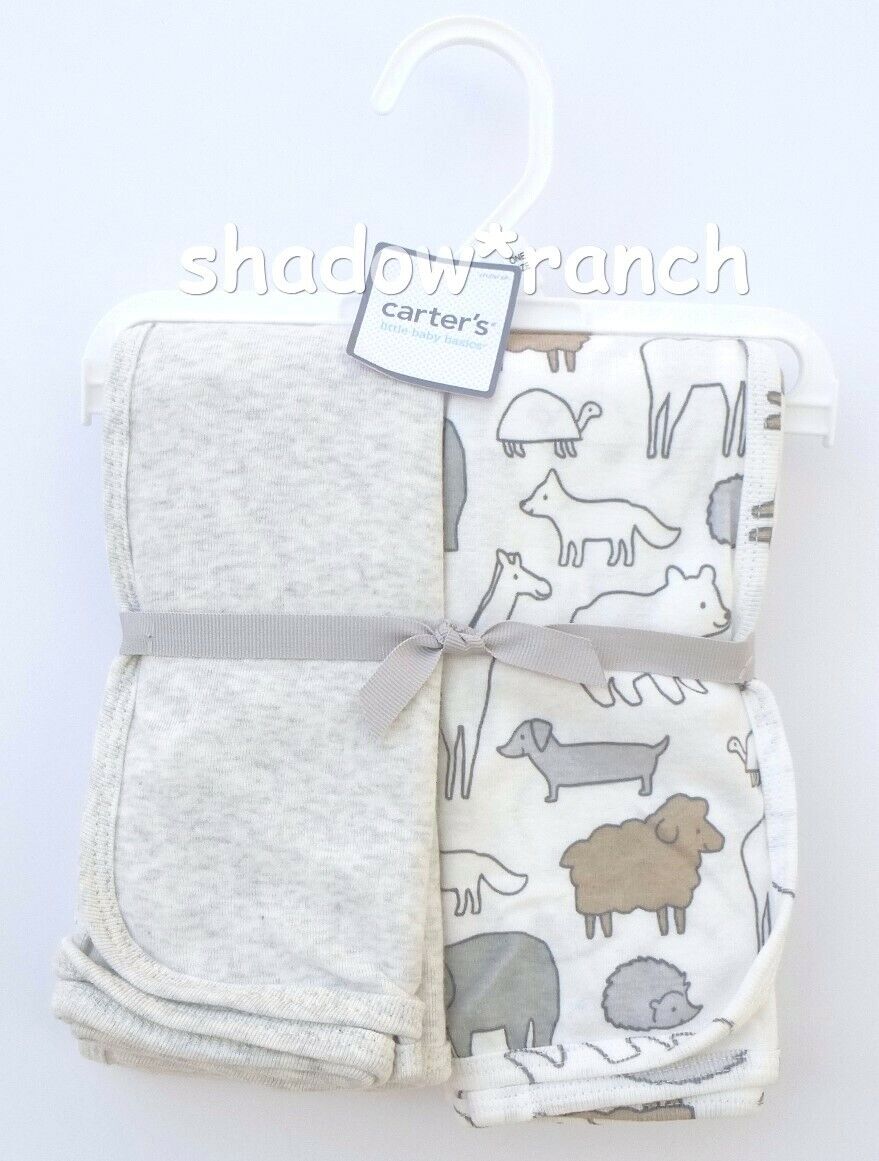 Carters Gray White Animal Print Swaddle Blanket Set Fox Dog