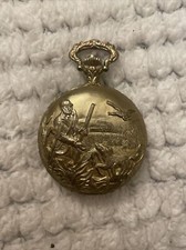 Vintage Arnex 17 Jewels Incabloc Pocket Watch Swiss Made Gold Tone Hunting Theme