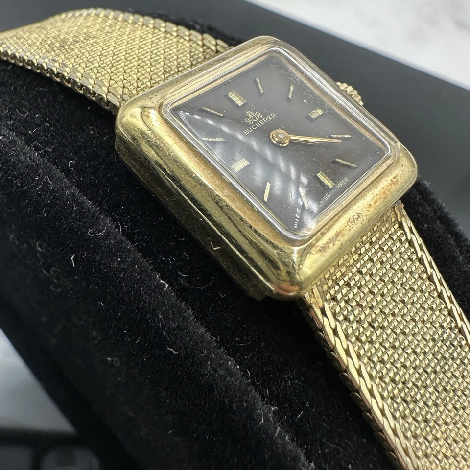 Reloj Bucherer Vintage Caja Dorada Trasero SS Mecánico Esfera Marrón, Funciona Foto 4 de 4