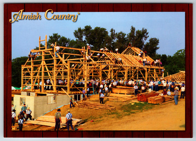 Continental Amish Country Ohio Barn Raising Vintage Postcard