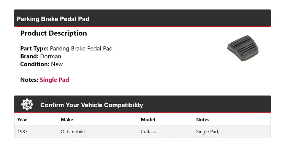 Педаль стояночного тормоза колодка для 1987 Oldsmobile Cutlass Dorman - Изображение 2 из 4