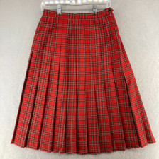 Michele Womens Skirt 12 Red Plaid Pleated Midi School