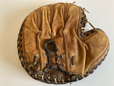 VINTAGE OLYMPIAN HALSTN B. HEMSLY COWHIDE CATCHER MITT GLOVE SIGNED ACTION RHT