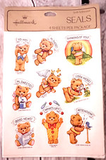 Vtg 1981 HALLMARK Teddy Bears Set of 4 Sticker Sheets w/ Sentiments  SEALED