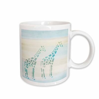 3dRose Two Aqua Giraffes animal art Mug