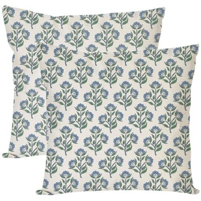 Block Print Pillow Covers 18x18 Inch Set of 2 18'' x 18'' (Pack of 2) Blue