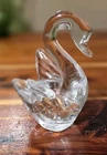 Vintage Hand Blown Clear Art Glass Swan Figurine Controlled Bubbles Murano Style