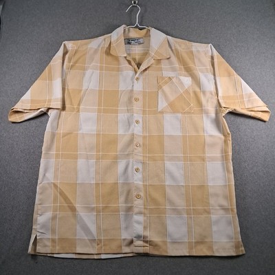 Tank Brand Men's Button Down Short Sleeve Polyester Shirt  Yellow & White Plaid