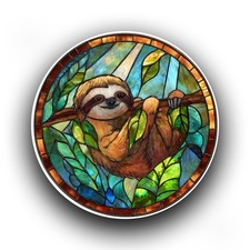Sloth Jungle Animal Stained Glass Window Opaque Vibrant Vinyl Sticker Decal