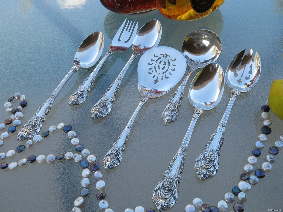 7pc WALLACE SIR CHRISTOPHER ALL- STERLING SILVER OLD FLATWARE SET SERVERS 22Oz! - Image 2 of 4