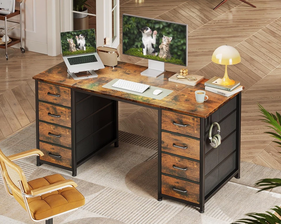 Schreibtisch mit 8 Stoff Schubladen 120x48cm Schreibtisch mit Stauraum Comput... - Bild 2 von 4