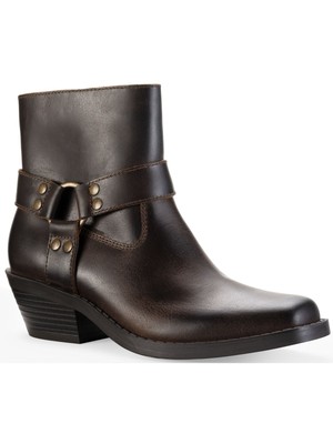 SUN STONE Womens Brown Non-Slip Square Toe Stacked Heel Leather Booties 6.5