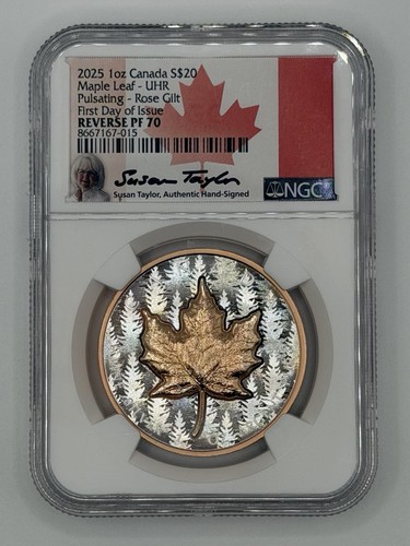 2025 Canada $20 Gilt Maple Leaf UHR .9999 Silver Coin NGC Reverse PR70 FDOI