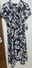 NWT Perceptions Navy Floral Wrap-Style Midi Dress Size L