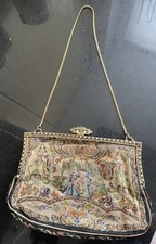 Beautiful Antique Gilded Age Frame Evening Bag Tapestry Embroidered