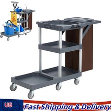 Cleaning Cart 3-Shelf Commercial Traditional Janitorial Cart w/Oxford Bag, Gray