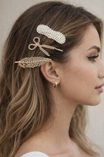 5PCS Elegant Hair Clip  Rhinestone Bow  Leaf Barrettes Gold Bridal Party