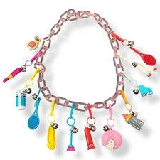 Lot 12 Clip On Bell Charms Plastic Necklace Vintage 1980's Keychain Pendants