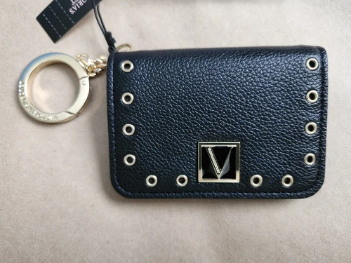 VICTORIA'S SECRET Foldover CASE ID CARD Wallet Key Chain - NWT Black STUDDED