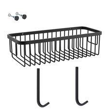 Stainless Steel Wall Mounted Rectangle Shower Caddy Shower Basket with 2 Hooks i