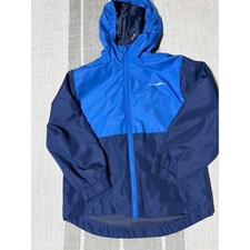 Eddie Bauer Boys Blue Colorblock Hooded Windbreaker Rain Jacket Size S 7/8