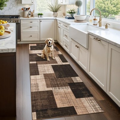 Washable 2x6 Runner Rug for Hallway Kitchen Bedroom, Modern Geometric Patchwo...