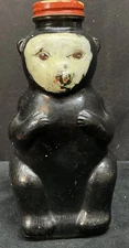 Snow Crest Beverages Bear Glass Bottle Bank Salem Mass. 8 3/4 Inches Painted
