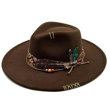 Classic Wide Brim Fedora Hat for Women Man Floppy Panama Hat Medium Dark Brown
