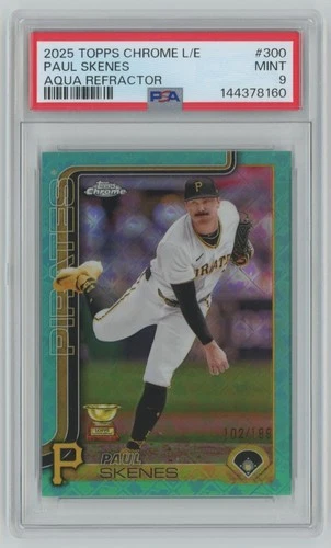 2025 Topps Chrome AQUA LOGOFRACTOR Paul Skenes /199 PSA 9 Pirates #300 C49