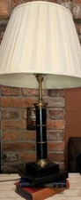 Table Lamp Black Column Ivory Box Pleat Shade with Black & Gold Trim LED E27 60w