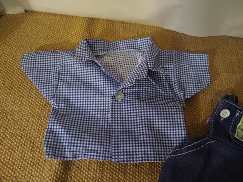 Cabbage Patch Denim bib Overall Shorts with Blue Checked Button Up Shirt 1983 - Imagen 2 de 5
